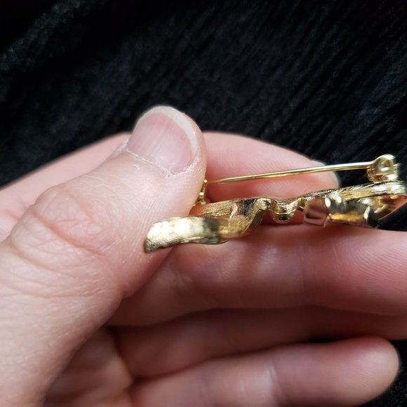 Vintage Bow Gold Tone with Rhinestone Pin Brooch - Picture 7 of 8